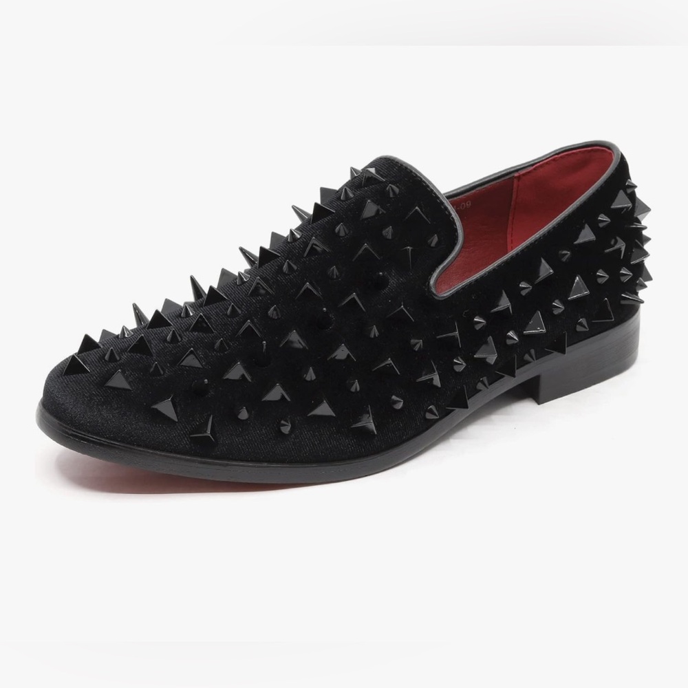 J75 Jump Men Black Studded Loafers Spikes , size 12 M,New